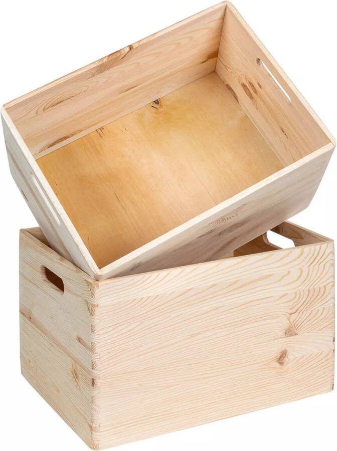 Haudt Houten stapel kist 2x KIM MAXI open- 39 5 x 29 5 x 23 cm inhoud 27 6L grenen houten kist opbergkisten