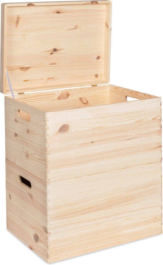 Haudt Houten stapelkist set 2 x KIM Maxi houten kisten 1x open én 1x met deksel opbergkist vurenhout