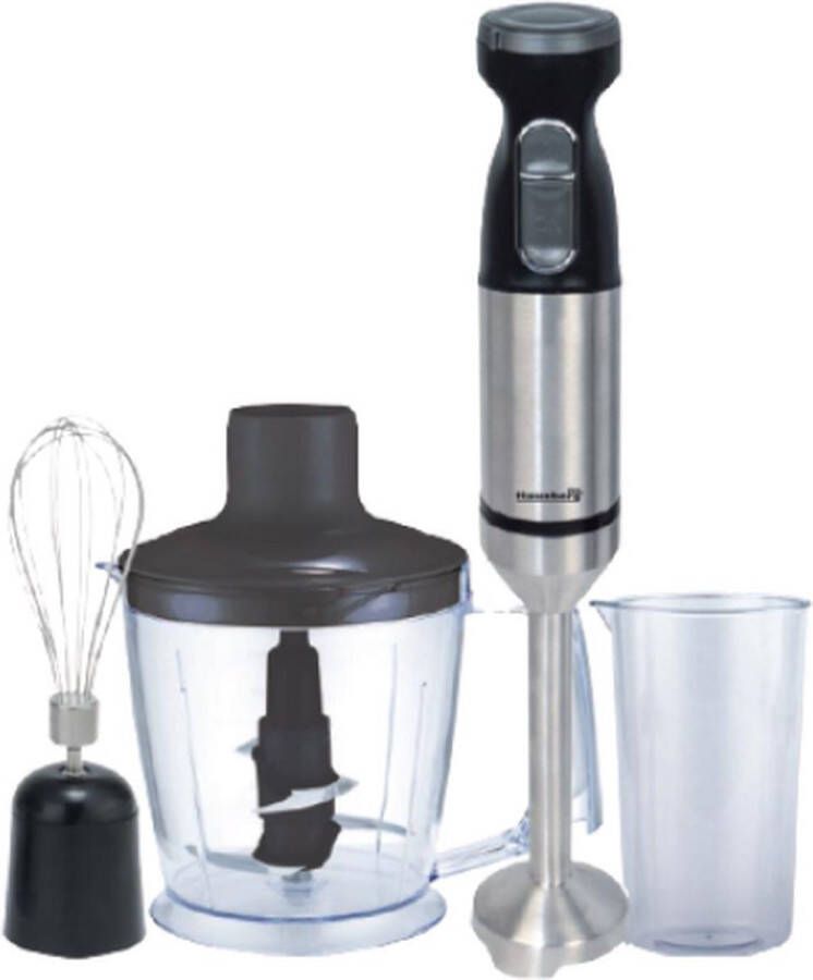 HAUSBERG Staafmixer Set Blenderset Mixer Staafmixer 4-in-1 Hakmolen Staafmixer Garde & Maatbeker 1000W Zwart RVS