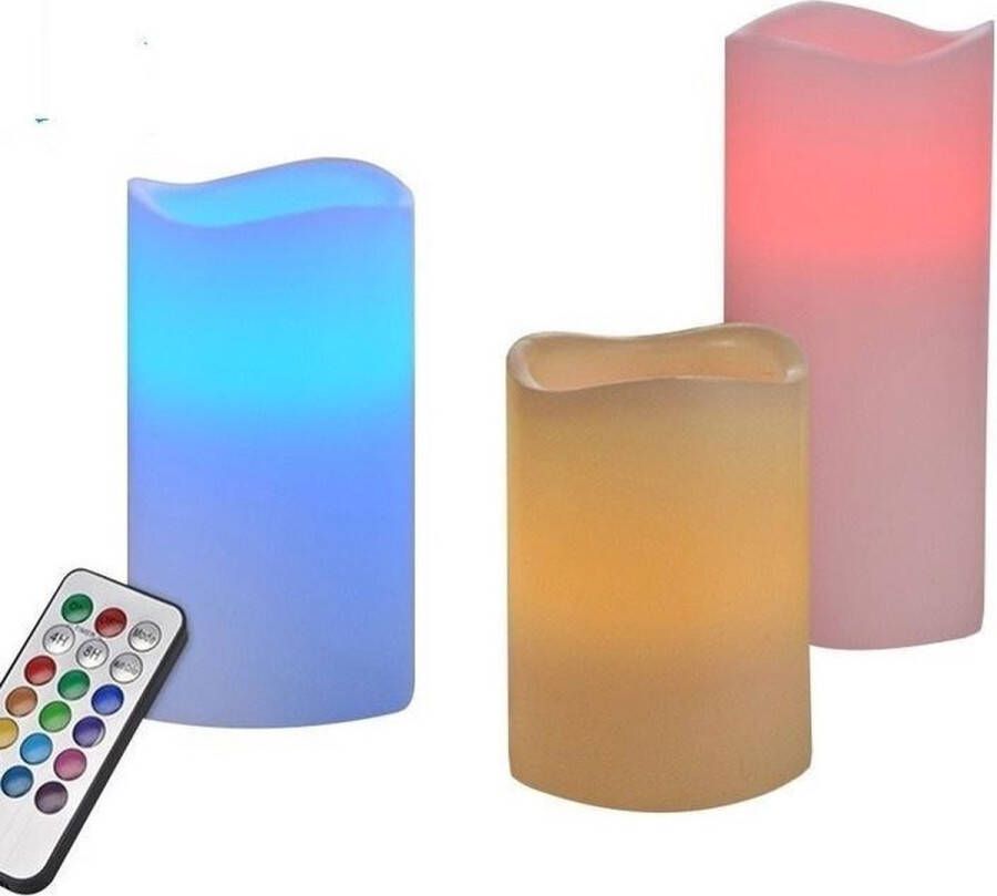 Haushalt 3x LED kaarsen stompkaarsen color changing met afstandsbediening LED kaarsen op batterijen