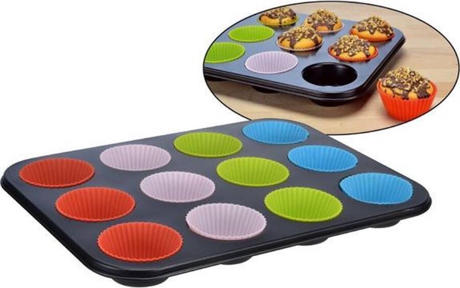 Haushalt International Muffinbakvorm met siliconen vormpjes voor 12 muffins