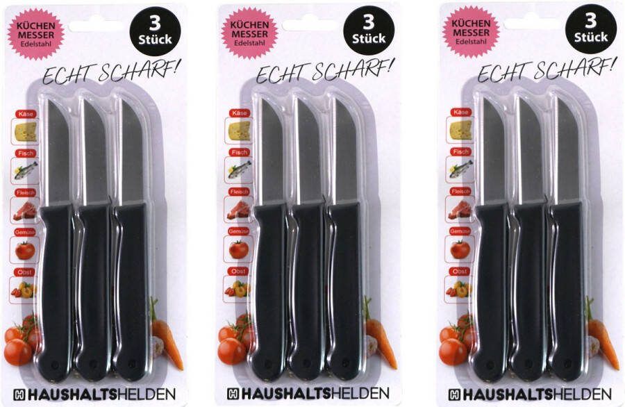 Haushaltshelden keukenmesjes schilmesjes 9x RVS zwart 16 cm