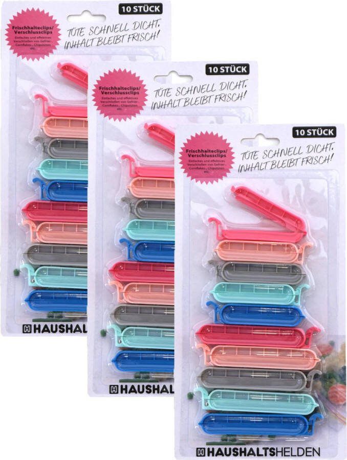 Haushaltshelden Vershoudclips 30x kleurenmix kunststof 6 en 8 cm voedsel vershoudklemmen
