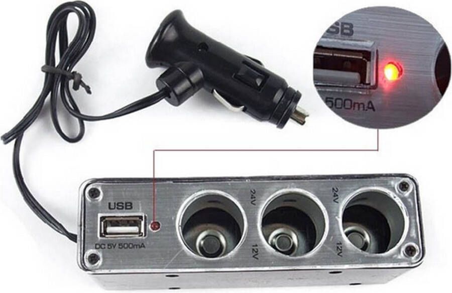 HaverCo USB Hub 3x 12V autolader sigarettenaansteker + 1x USB aansluiting 60Watt