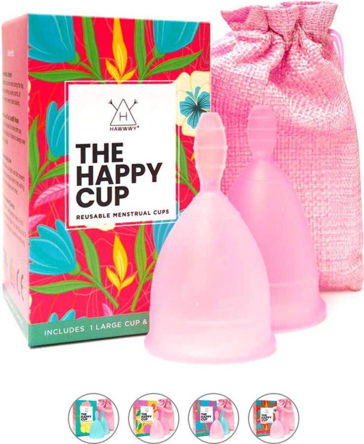 Hawwwy Happy Cup menstruatiebekers tampon & pad alternatief 2-pack herbruikbaar geschikt voor beginners meest comfortabele menstruatiebeker beste vrouwelijke alternatief kwaliteit milieuvriendelijk