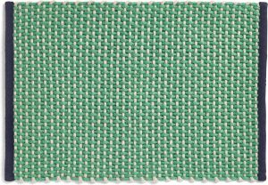 Hay Deurmat in Jute Wol L50 X B70 : Lichtgroen met Blauwe Rand