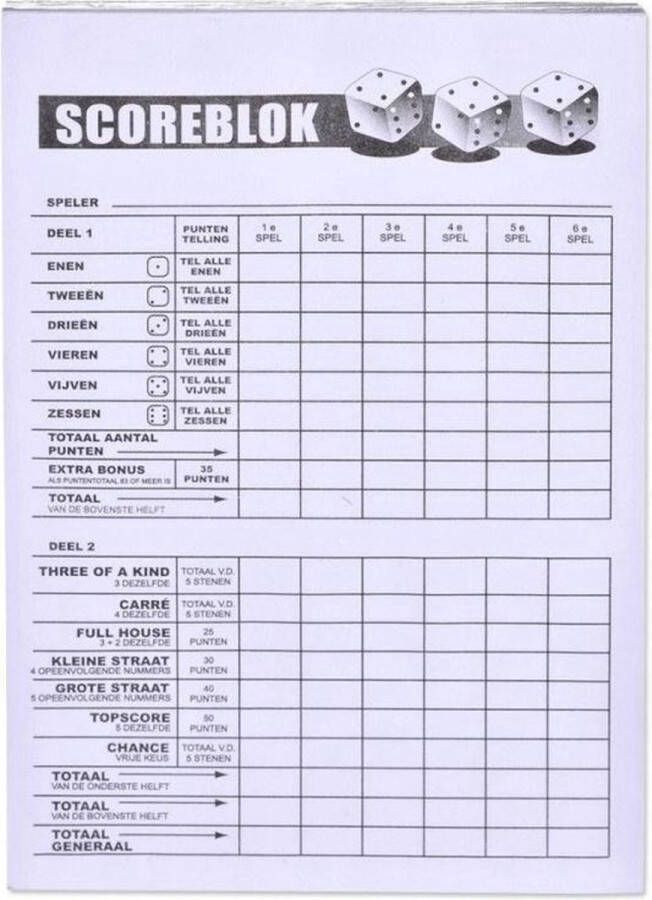 Haza Original 2x Scoreblok Yahtzee inclusief 12 dobbelstenen Dobbelspellen