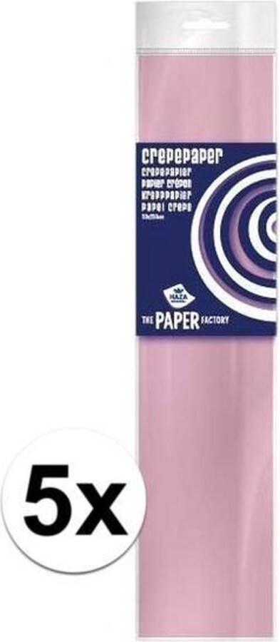 Haza 5x Crepe papier plat licht roze 250 x 50 cm Knutselen met papier Knutselspullen