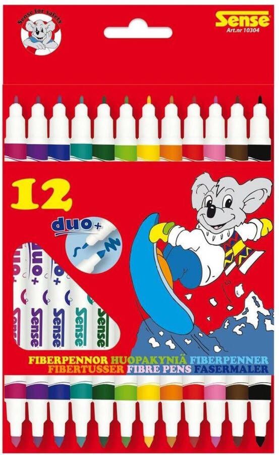 12x Duo stiften vilstiften met dikke en dunne punt in kleuren Creatief kinderspeelgoed Knutselbenodigdheden