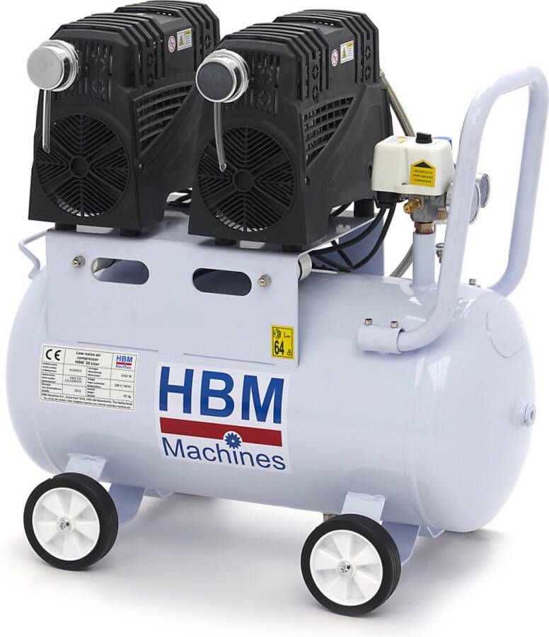 Hbm 50 Liter Low Noise Compressor 1500 watt 2 PK Netto luchtopbrengst 200 L min