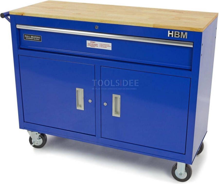 HBM machines HBM 117 cm Professionele Verrijdbare Gereedschapswagen Werkbank Blauw