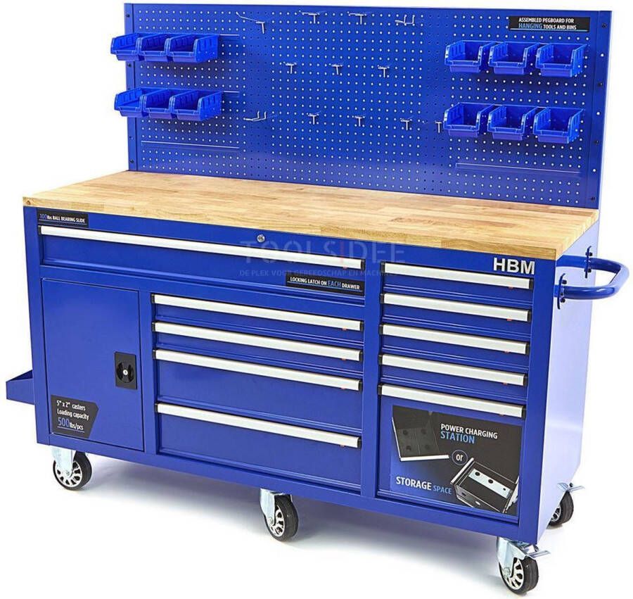 HBM machines HBM 158 cm 10 Laden Werkbank met Deur en Achterwand “ BLAUW