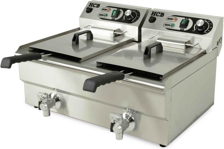 HCB Professionele Horeca frituurpan Dubbele friteuse 2 x 13 liter 230V RVS INOX frietketel 63x49x36 cm (BxDxH) 15 kg 8733