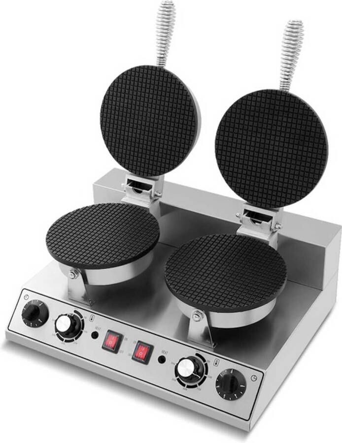 HCB Professioneel dubbel horeca wafelijzer met timer voor 2 ronde wafels 230V Wafelmaker van RVS INOX 50x39x26 cm (BxDxH) 10.4 kg 1065