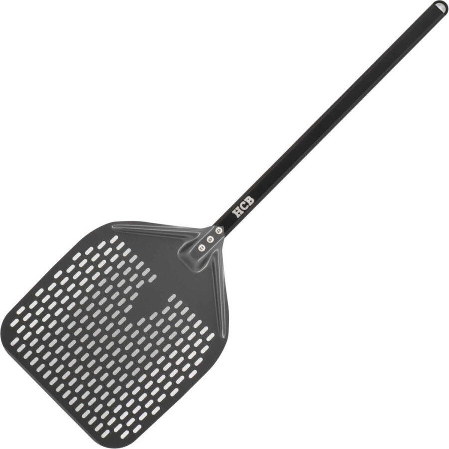 HCB Professionele antikleef Pizzaschep Ø30 cm x 90 cm Pizza schep van geperforeerd geanodiseerd aluminium Lichte Pizzaspatel Draaischep voor pizzaoven en bbq 2259