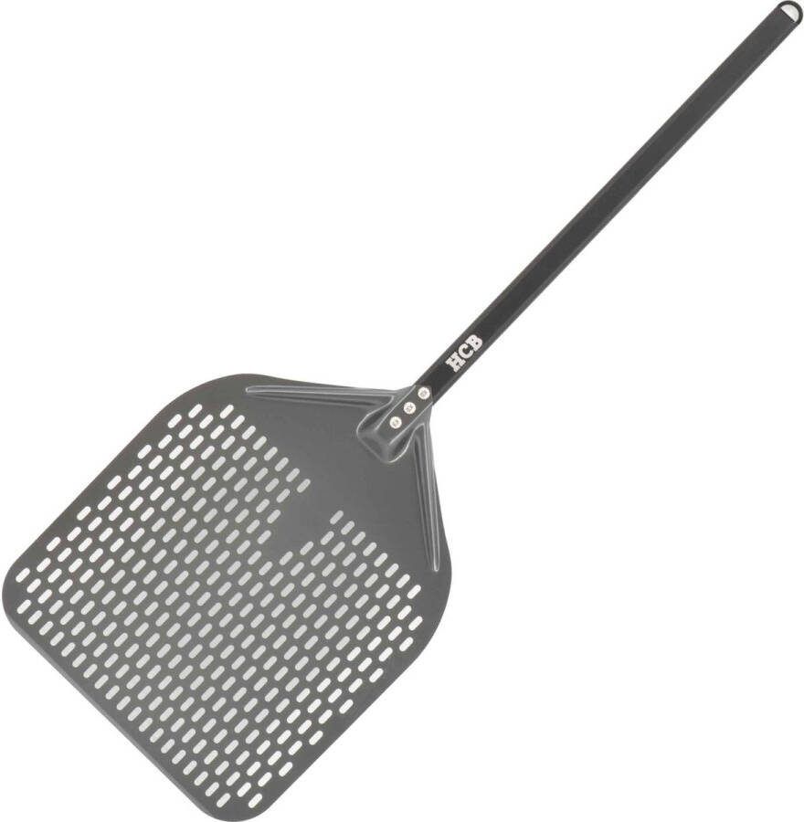 HCB Professionele antikleef Pizzaschep Ø35 cm x 100 cm Pizza schep van geperforeerd geanodiseerd aluminium Lichte Pizzaspatel Draaischep voor pizzaoven en bbq 2267