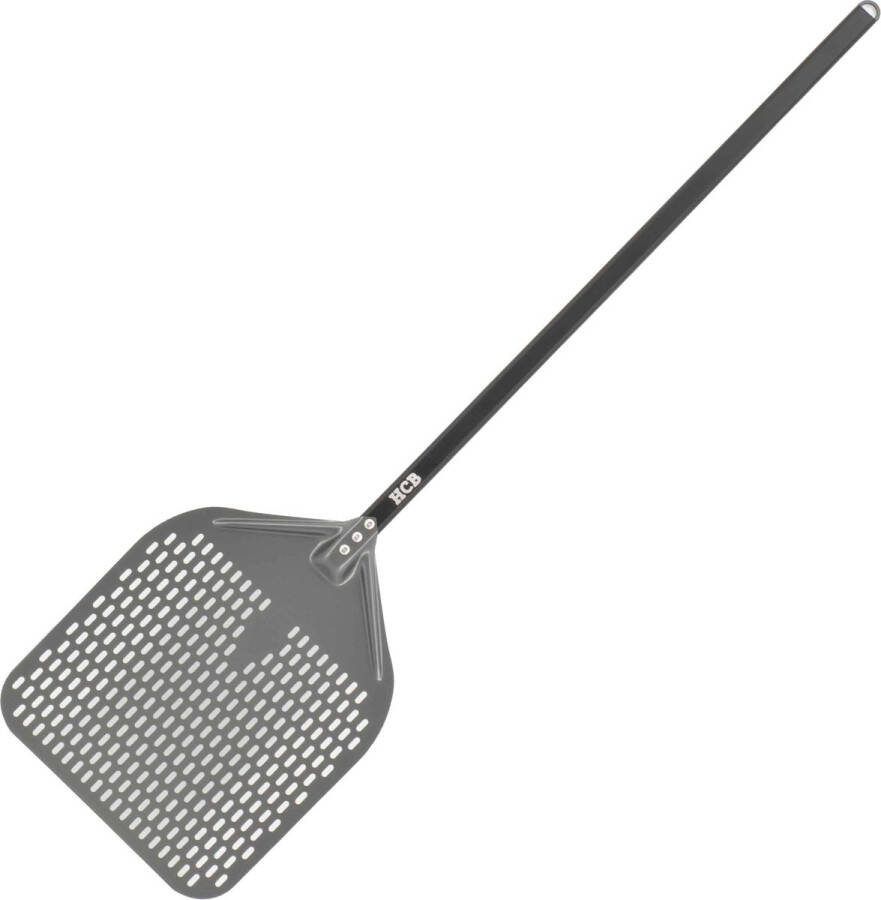 HCB Professionele antikleef Pizzaschep Ø35 cm x 130 cm Pizza schep van geperforeerd geanodiseerd aluminium Lichte Pizzaspatel Draaischep voor pizzaoven en bbq 2268