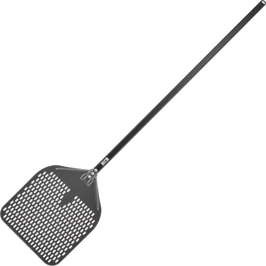 HCB Professionele antikleef Pizzaschep Ø35 cm x 158 cm Pizza schep van geperforeerd geanodiseerd aluminium Lichte Pizzaspatel Draaischep voor pizzaoven en bbq 2269