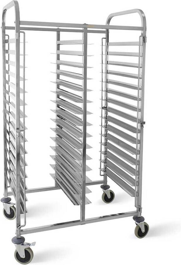HCB Professionele Dubbele horeca regaalwagen 30 x 60 40 cm RVS INOX trolley Serveerkar 91.5x62x173.5 cm (BxDxH) 17 kg 2638