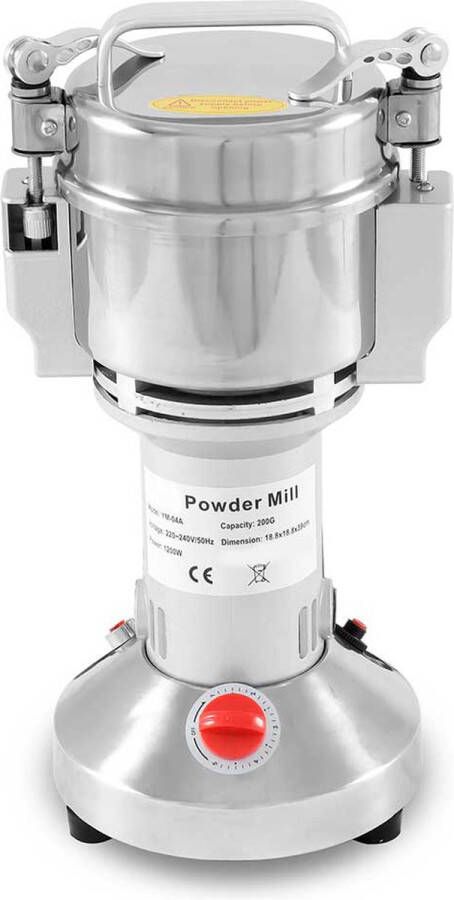 HCB Professionele elektrische Horeca Kruidenmolen 200 gram 230V RVS INOX 17.8x16.2x36.1 cm (BxDxH) 3.6 kg 2629