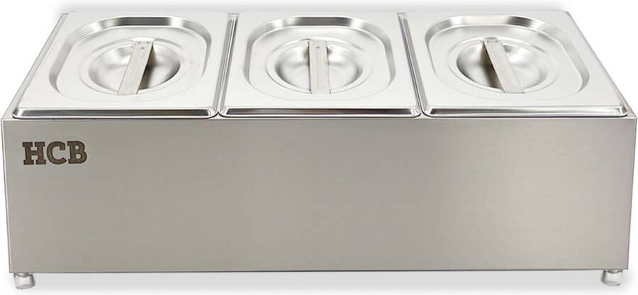 HCB Professionele Horeca Bakhouder 3 x 1 6 GN RVS INOX Incl. gastronorm bakken Gastronormbak 50x22.5x21.5 cm (BxDxH) 4 kg 1362