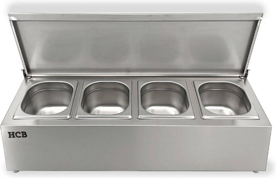 HCB Professionele Horeca Bakhouder 4 x 1 6 GN deksel RVS INOX Incl. gastronorm bakken Gastronormbak 72x22.5x24.5 cm (BxDxH) 2.9 kg 1364