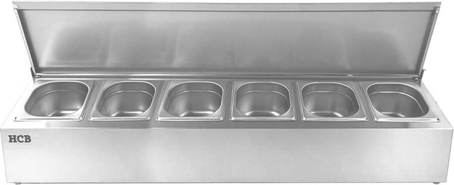 HCB Professionele Horeca Bakhouder 6 x 1 6 GN deksel RVS INOX Incl. gastronorm bakken Gastronormbak 106x22.5x24.5 cm (BxDxH) 3.4 kg 1366