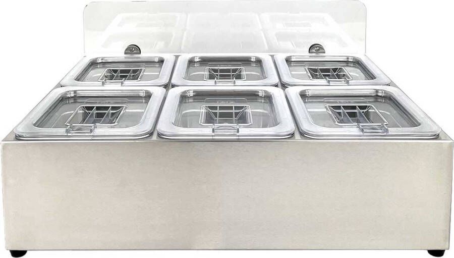 HCB Professionele Horeca Bakhouder 6 x 1 6 GN deksel RVS INOX Incl. gastronorm bakken Gastronormbak 50.5x37x23 cm (BxDxH) 4 kg 8304
