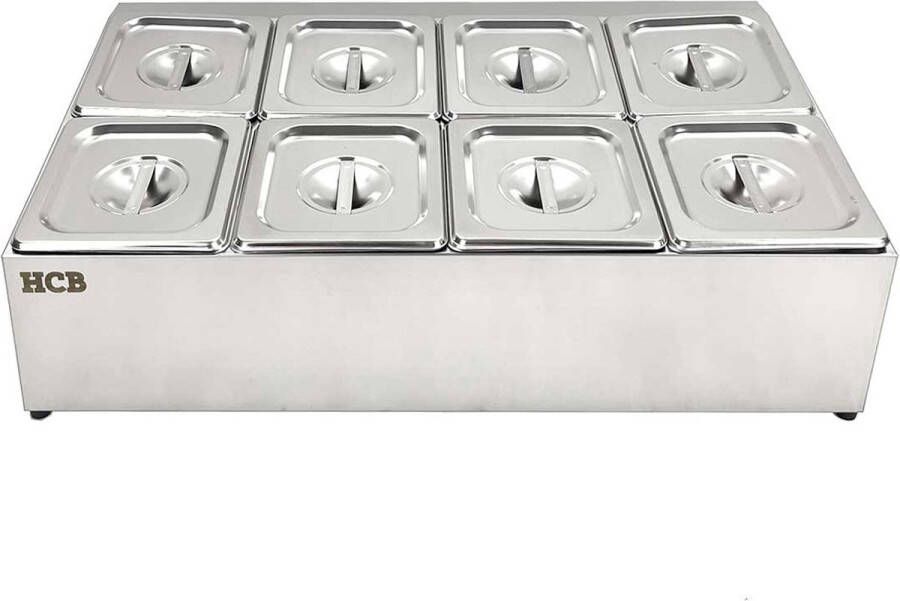 HCB Professionele Horeca Bakhouder 8 x 1 6 GN RVS INOX Incl. gastronorm bakken Gastronormbak 66.5x40.5x20 cm (BxDxH) 4 kg 8492
