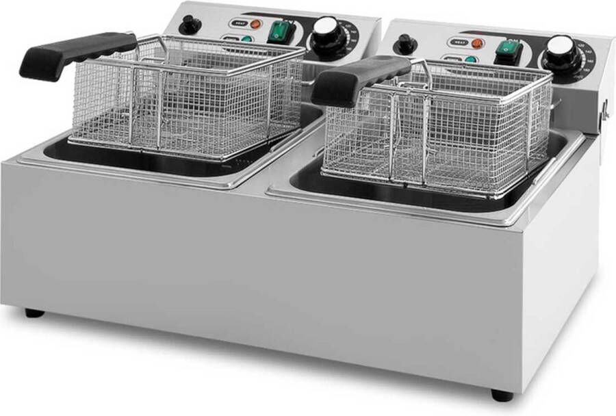 HCB Professionele Horeca frituurpan Dubbele friteuse 2 x 10 liter 230V RVS INOX frietketel 49x46x29 cm (BxDxH) 12 kg 8727