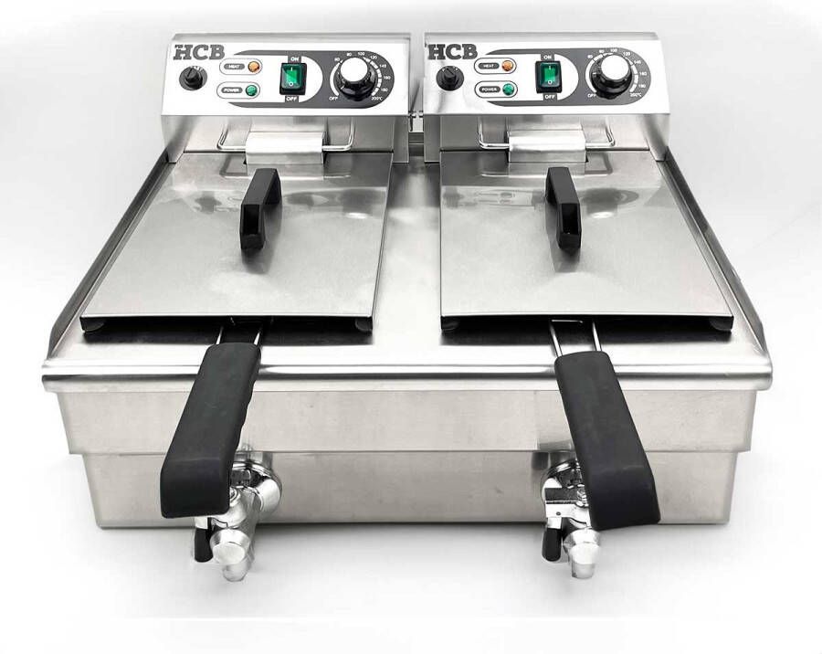 HCB Professionele Horeca frituurpan Dubbele friteuse 2 x 10 liter 230V RVS INOX frietketel 57x50x35 cm (BxDxH) 14 kg 8729