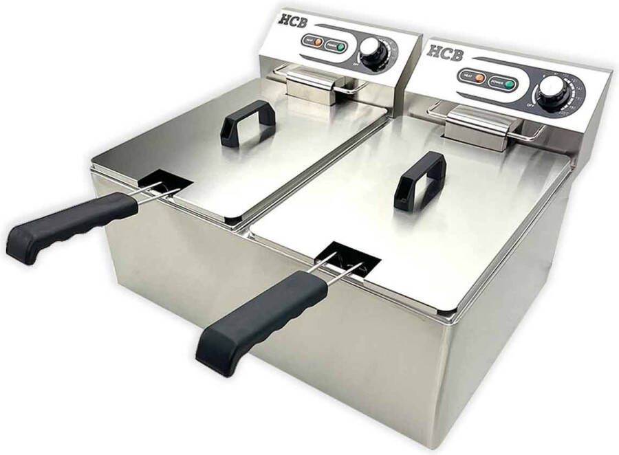 HCB Professionele Horeca frituurpan Dubbele friteuse 2 x 11 liter 230V RVS INOX frietketel 57x47.5x35 cm (BxDxH) 7 kg 2596