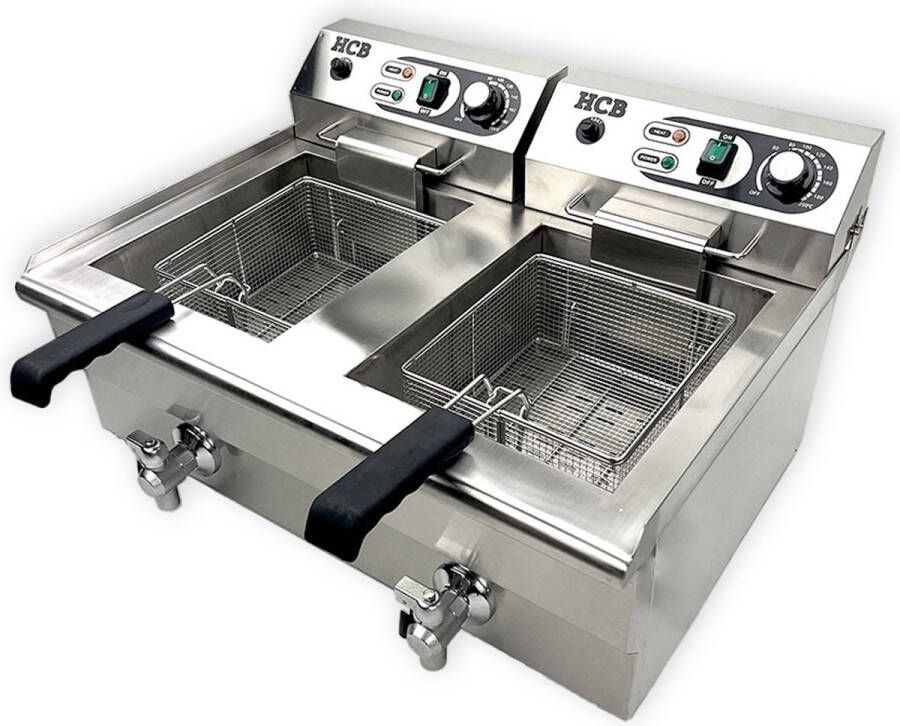 HCB Professionele Horeca frituurpan Dubbele friteuse 2 x 16 liter 230V RVS INOX frietketel 69x53x38 cm (BxDxH) 9 kg 7612
