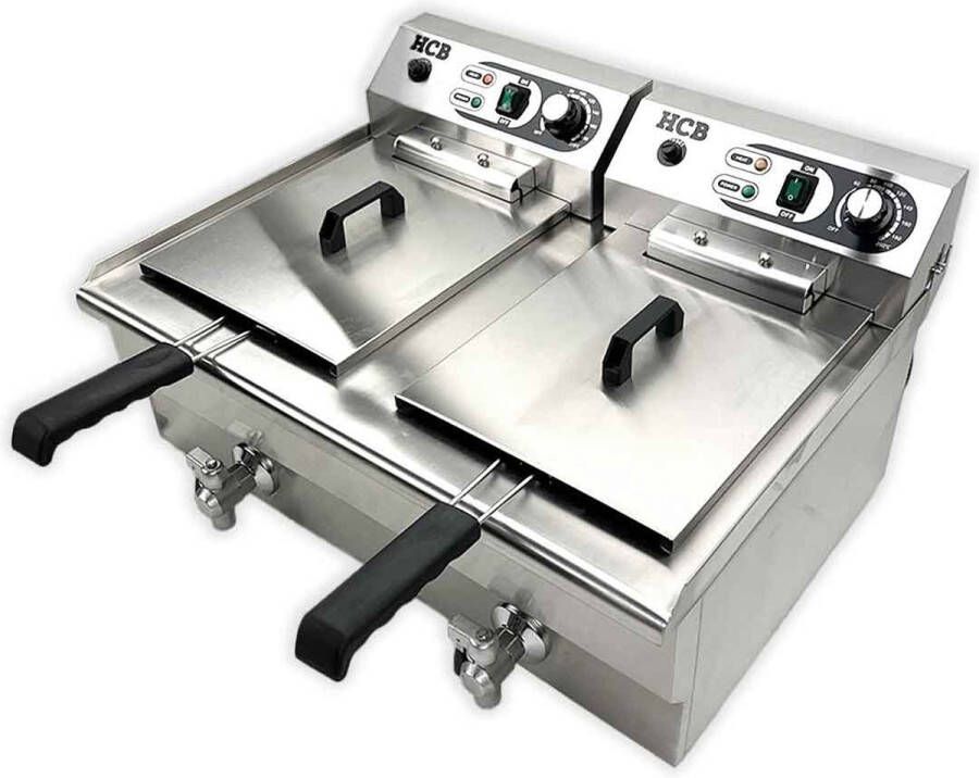 HCB Professionele Horeca frituurpan Dubbele friteuse 2 x 16 liter 2x 400V RVS INOX frietketel 68.6x53x38 cm (BxDxH) 9 kg 2599