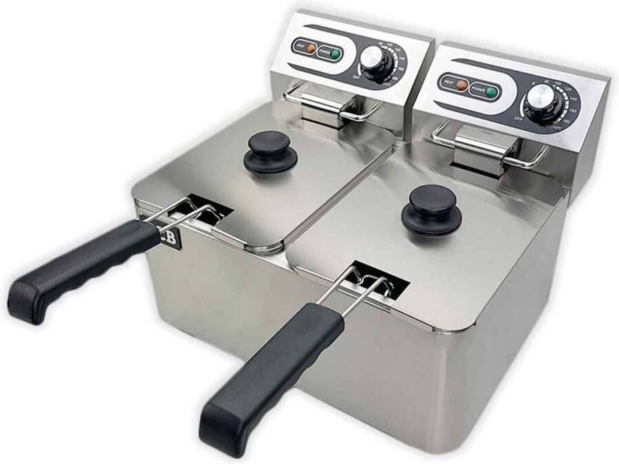 HCB Professionele Horeca frituurpan Dubbele friteuse 2 x 4 liter 230V RVS INOX frietketel 45x38.5x31.5 cm (BxDxH) 3 kg 2584