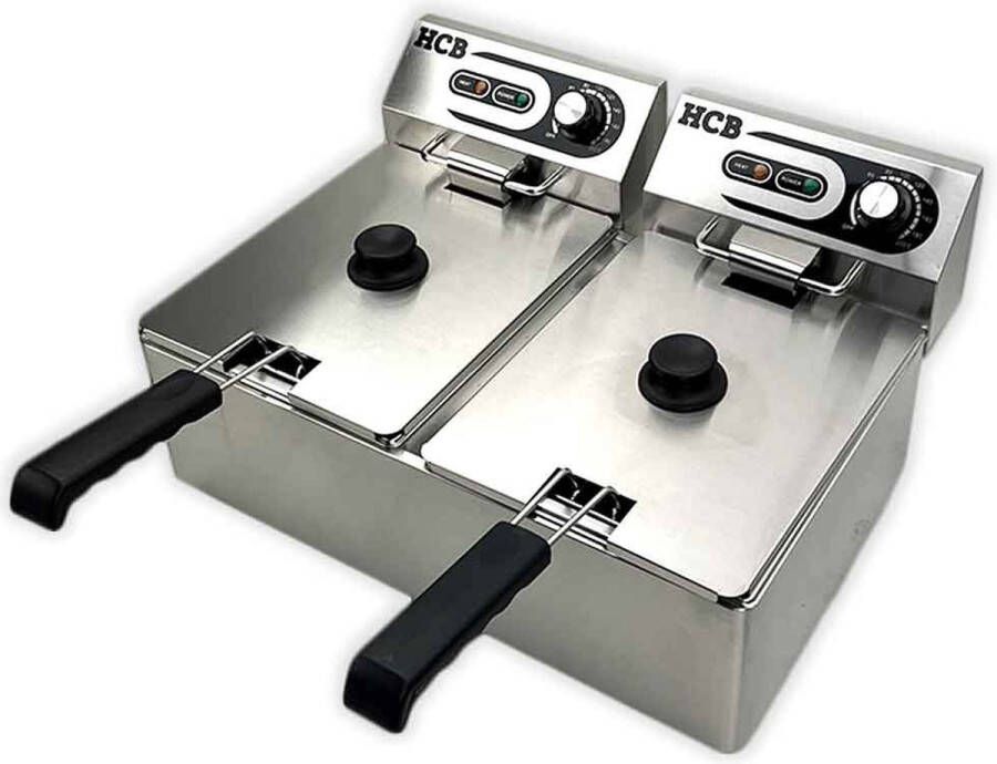 HCB Professionele Horeca frituurpan Dubbele friteuse 2 x 6 liter 230V RVS INOX frietketel 55x42x29 cm (BxDxH) 3 kg 2588