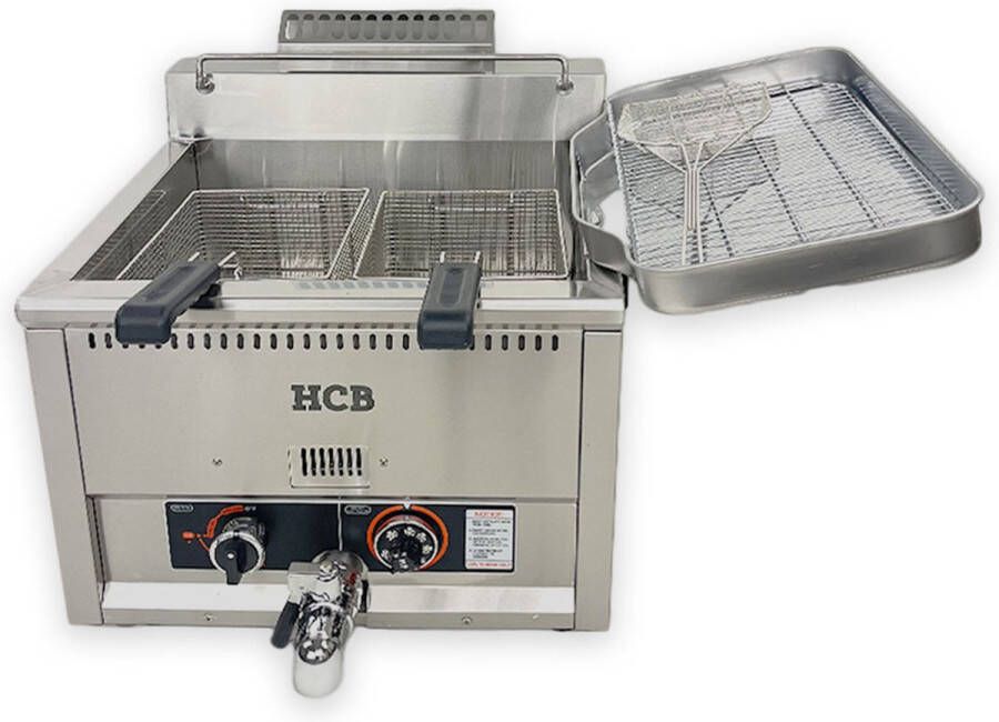 HCB Professionele Horeca frituurpan Friteuse 30 liter aardgas RVS INOX frietketel 55x58x48 cm (BxDxH) 40 kg 2602