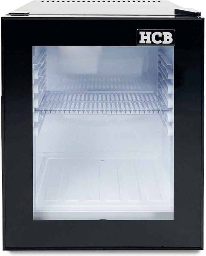 HCB Professionele Horeca Minibar koeling 32L Mini Koelkast met glazen deur Kleine drankenkoelkast D Zwart Flessenkoelkast Bier koelkast tafelmodel 38.5x45.2x48.6 cm (BxDxH) 11 kg Frigo 9967