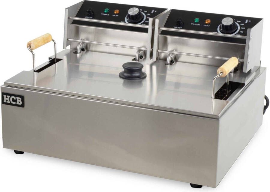 HCB Professionele Horeca Visfriteuse Oliebollenpan 14 liter 230V RVS INOX friteuse frituurpan voor vis en oliebollen 57x44x31.5 cm (BxDxH) 12 kg 2581