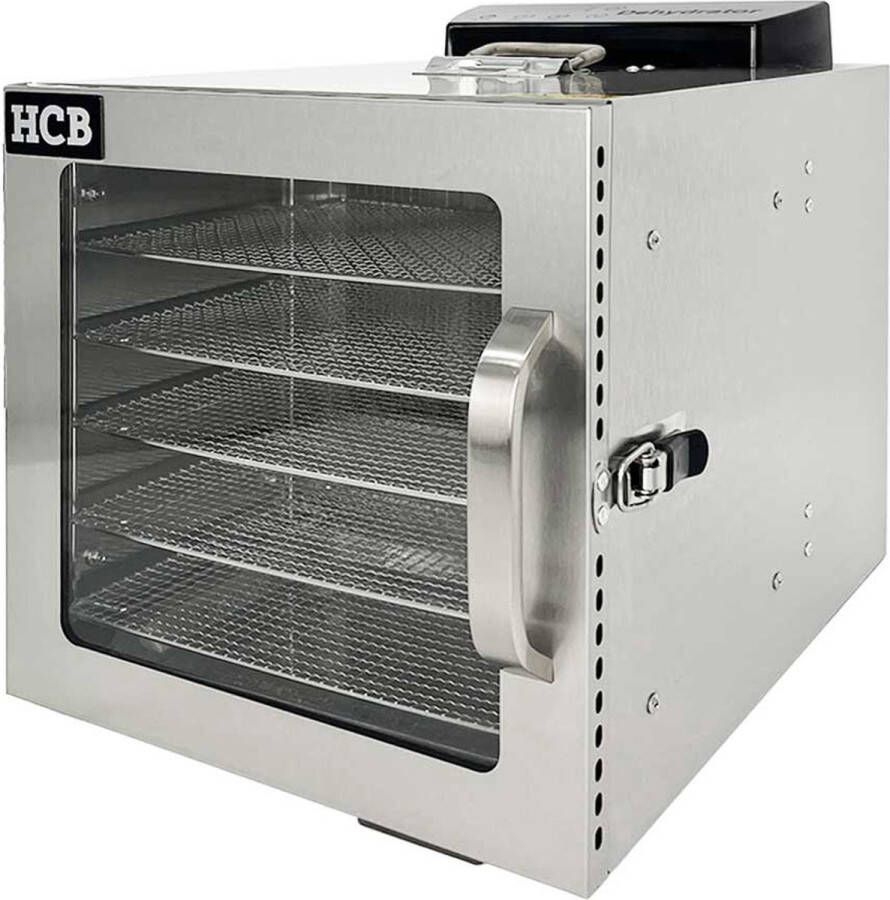 HCB Professionele Horeca Voedseldroger 6 rekken 230V RVS INOX droogoven dehydrator 35.6x30x35.5 cm (BxDxH) 10 kg 7808