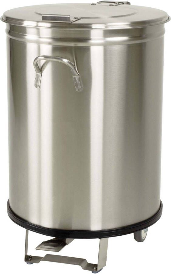 HCB Prullenbak met voetbediening 50 liter RVS INOX vuilnisbak prullebak prullenmand 39.5x39.5x60 cm (BxDxH) 15 kg 1004