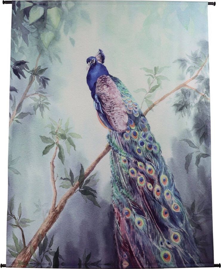 HD Collection Wandkleed Pauw Velvet Blauw 140 x 170 cm (BxH) Inclusief Roede en Haken
