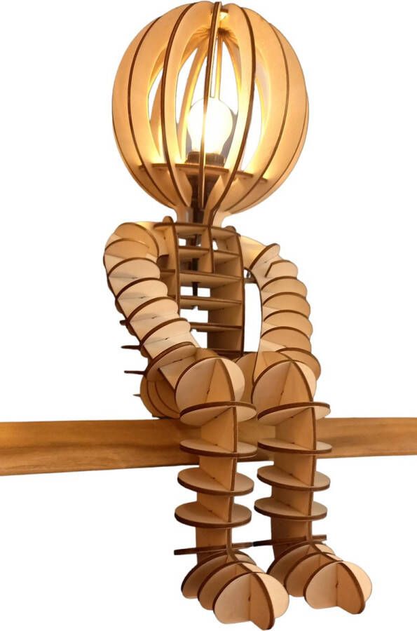 HD hout en design Houten Pop Lamp Uniek Handgemaakt 60 cm Hoog E27 Fitting Bureaulamp Met Lichtbron