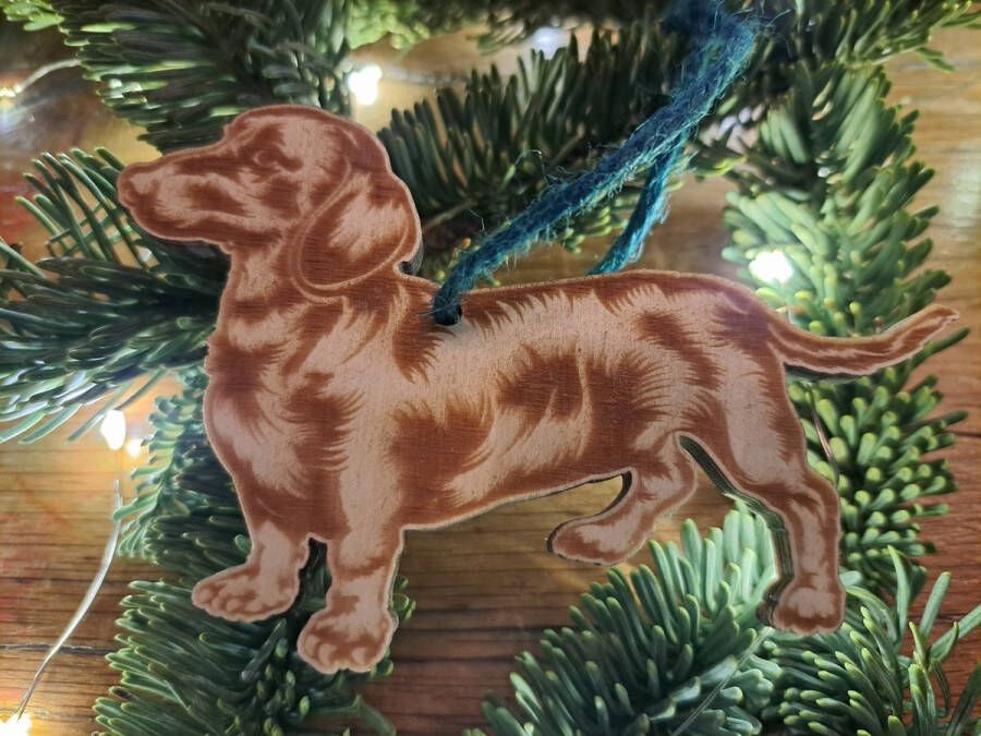 HD hout en design Kerstbal teckel Hout Kersthanger hond Kerstbal van je huisdier Kerstbal dier