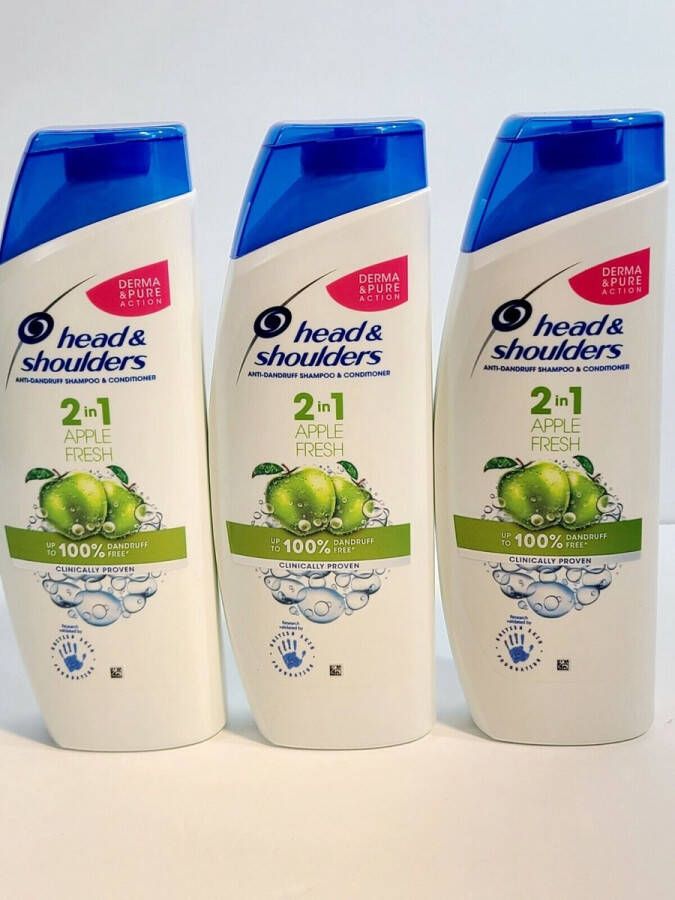 Head & Shoulders 2 in 1 Shampoo & Conditioner Tot 100% Roosvrij Apple fresh Voordeelverpakking 3X 450MLml