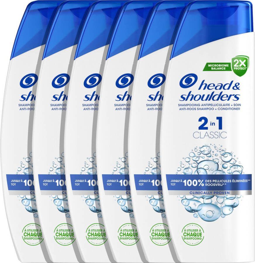Head & Shoulders Classic 2-in-1 Anti-Roos Shampoo Fris en schoon haar Voordeelverpakking 6 x 300 ml