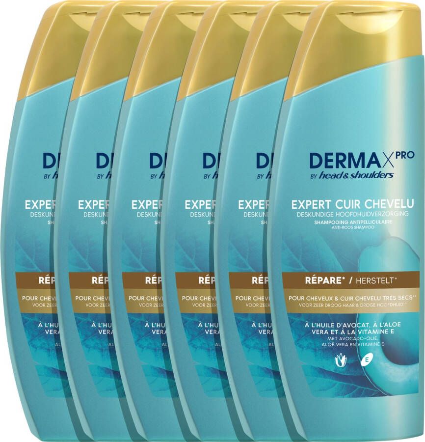 Head & Shoulders DERMAxPRO by Herstelt Anti-roos shampoo voor droge tot zeer droge hoofdhuid Voordeelverpakking 6 x 225ml