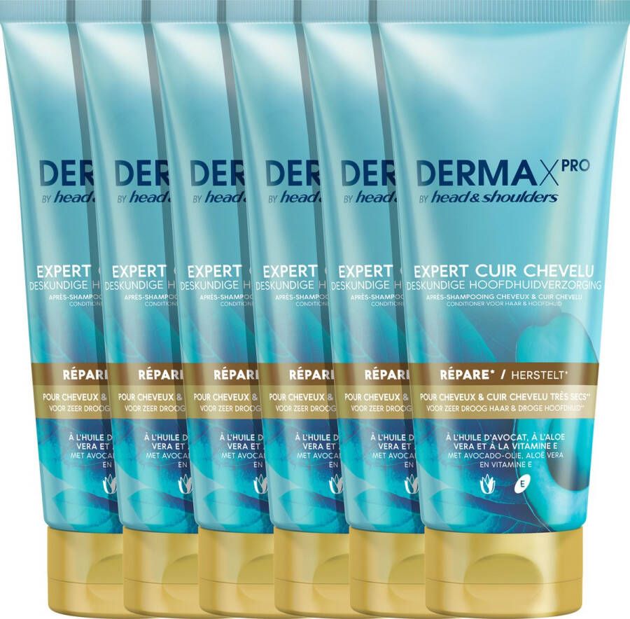 Head & Shoulders DERMAxPRO by Herstelt – Conditioner voor droog haar en droge hoofdhuid Voordeelverpakking 6 x 200 ml