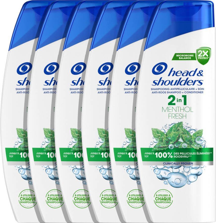 Head & Shoulders Menthol Fresh 2-in-1 Anti-Roos Shampoo Verfrissende Mentholgeur Voordeelverpakking 6 x 300 ml