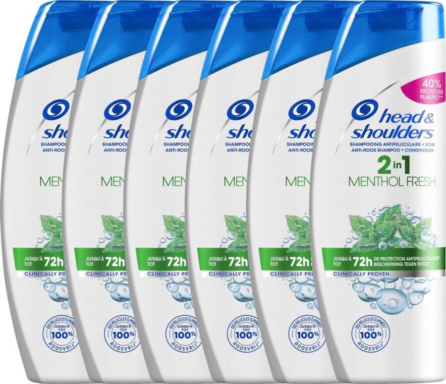 Head & Shoulders Menthol Fresh 2-in-1 Voordeelverpakking 6 x 480 ml Anti-roos Shampoo